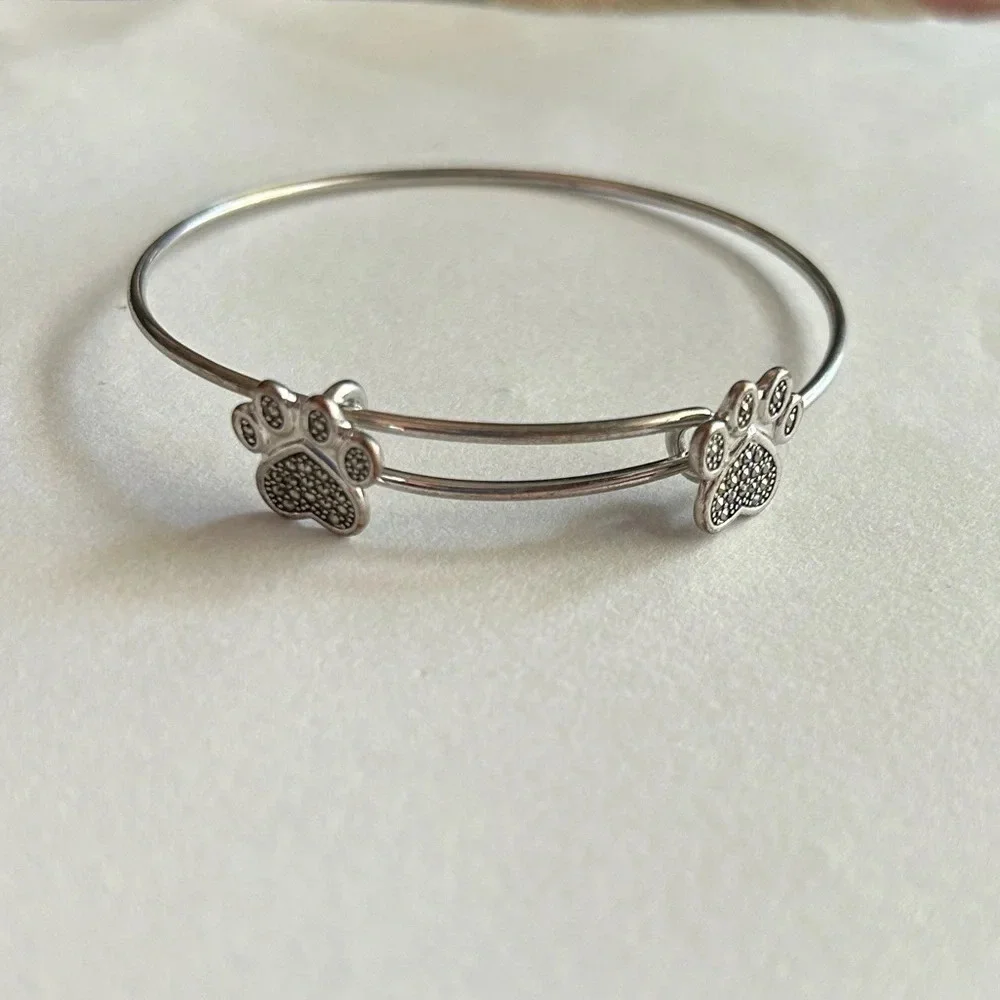 3/$20 Cute Dog Paw Shimmer Silver Tone Thin Bangle Bracelet